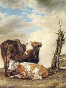 POTTER, Paulus Two Cows a Young Bull beside a Fence in a Meadow china oil painting reproduction